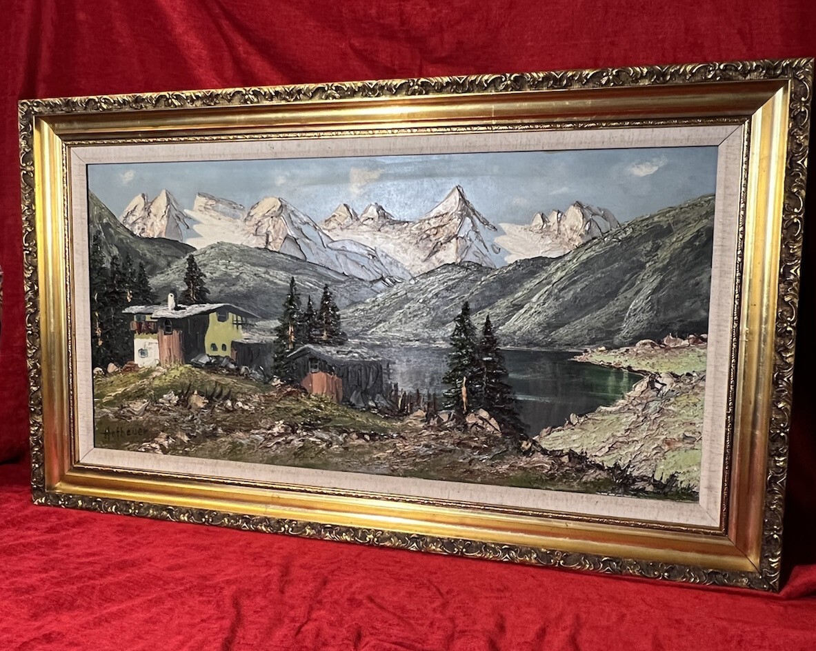 Large Mid Century German Impressionistic Landscape Oil Painting Signed Hofbauer