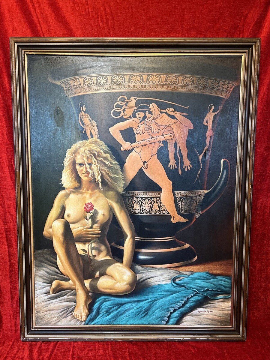 Primary image for Large Malcolm Morris Oil Painting Female Muse With Monumental Sacrificial Urn