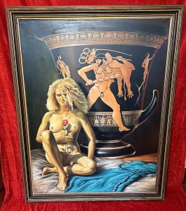 This Unknown Female Muse Is Painted In The Majority Of Malcolm Morris's Oil Paintings. She Bares Striking Facial Features With Piercing Blue Eyes And Naturally Volumous Curly Hair. Exceptional Artwork By Accomplished Hand.