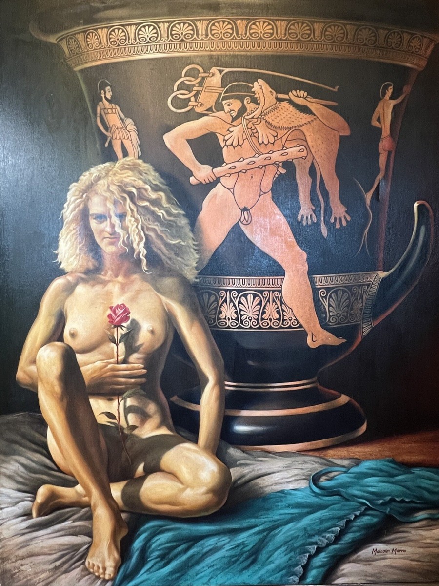 Large Malcolm Morris Oil Painting Female Muse With Monumental Sacrificial Urn