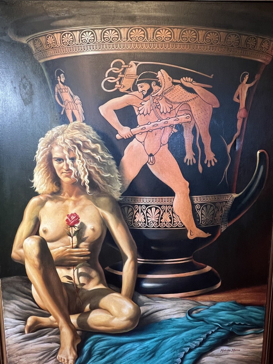 Large Malcolm Morris Oil Painting Female Muse With Monumental Sacrificial Urn