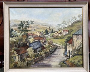 Vibrant Colour Palette & Great Perspective With Rolling Hill Backdrop. Charming Artwork By Accomplished Hand Of Artist Irene Baker. Circa - 20th Century. Composition - Oil On Canvas.