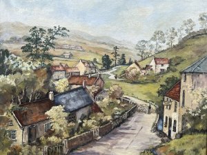 Vibrant Colour Palette & Great Perspective With Rolling Hill Backdrop. Charming Artwork By Accomplished Hand Of Artist Irene Baker. Circa - 20th Century. Composition - Oil On Canvas.