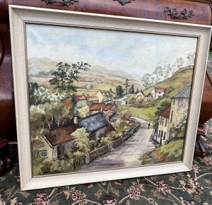 Vibrant Colour Palette & Great Perspective With Rolling Hill Backdrop. Charming Artwork By Accomplished Hand Of Artist Irene Baker. Circa - 20th Century. Composition - Oil On Canvas.