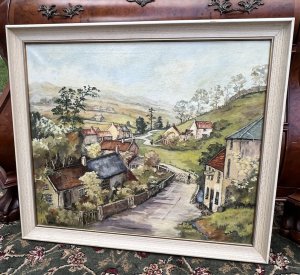 Vibrant Colour Palette & Great Perspective With Rolling Hill Backdrop. Charming Artwork By Accomplished Hand Of Artist Irene Baker. Circa - 20th Century. Composition - Oil On Canvas.