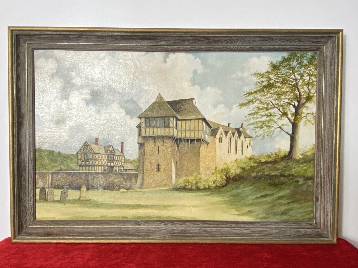 Primary image for Historical 20thc Oil Painting Of Stokesay Castle Shropshire By Artist R Price