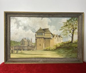 The Castle Comprises A Walled, Moated Enclosure, With A Entranceway Throughout A 17th Century Timber And Plaster Gatehouse. Artwork Title - Stokesay Castle Churchyard View. Defined Brushwork By British Accomplished Artist R Price.