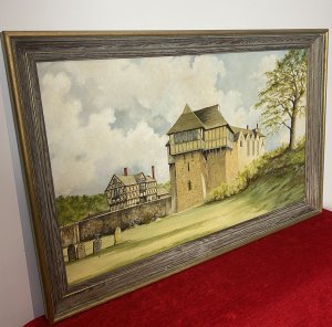 The Castle Comprises A Walled, Moated Enclosure, With A Entranceway Throughout A 17th Century Timber And Plaster Gatehouse. Artwork Title - Stokesay Castle Churchyard View. Defined Brushwork By British Accomplished Artist R Price.