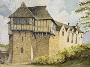 The Castle Comprises A Walled, Moated Enclosure, With A Entranceway Throughout A 17th Century Timber And Plaster Gatehouse. Artwork Title - Stokesay Castle Churchyard View. Defined Brushwork By British Accomplished Artist R Price.