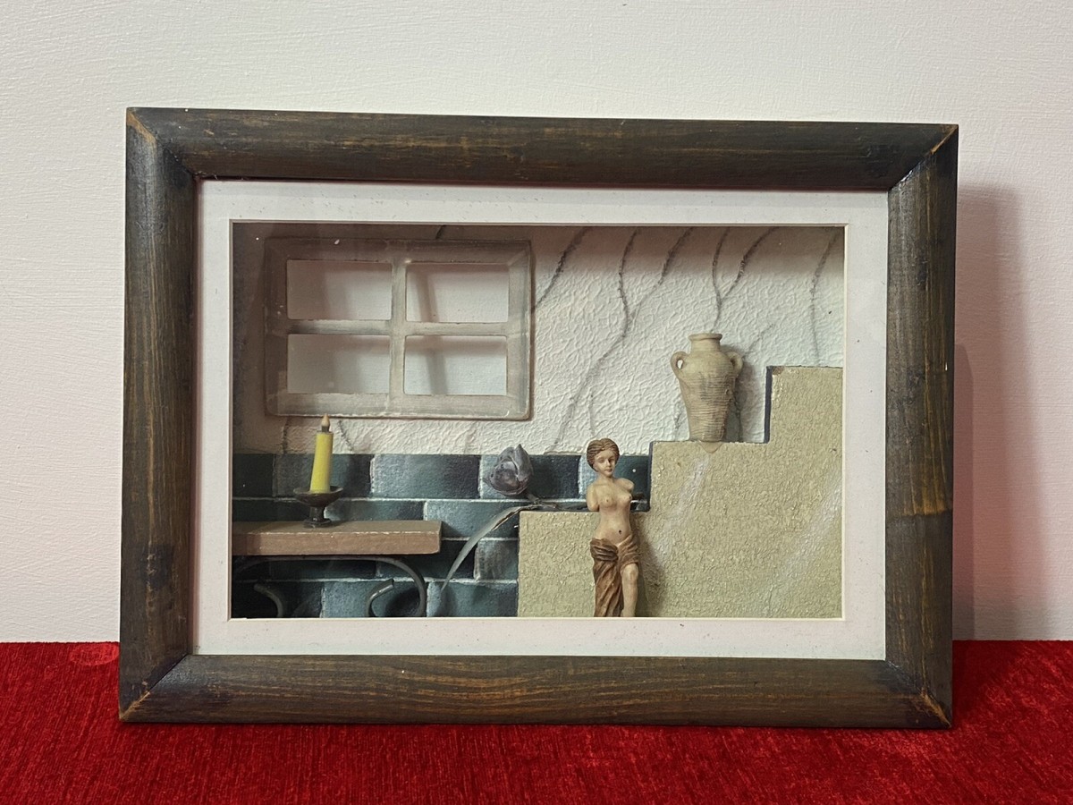 Vintage Inspirational Grecian Bath Interior Scene Diorama In Box Frame
