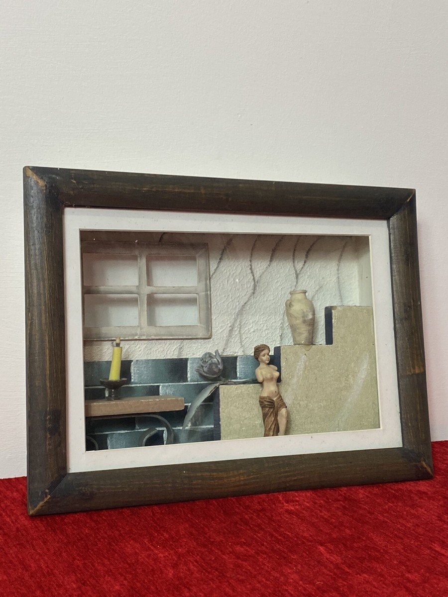 Vintage Inspirational Grecian Bath Interior Scene Diorama In Box Frame