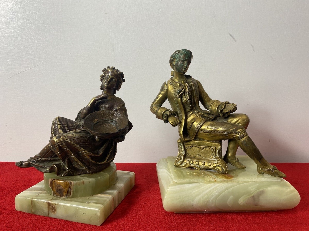 Primary image for Splendid Pair Of Theatrical Classical Bronze Ormolu Statues Set On Onyx Plinths