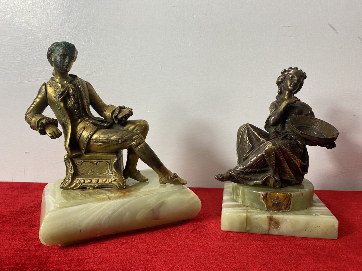 Splendid Pair Of Theatrical Classical Bronze Ormolu Statues Set On Onyx Plinths