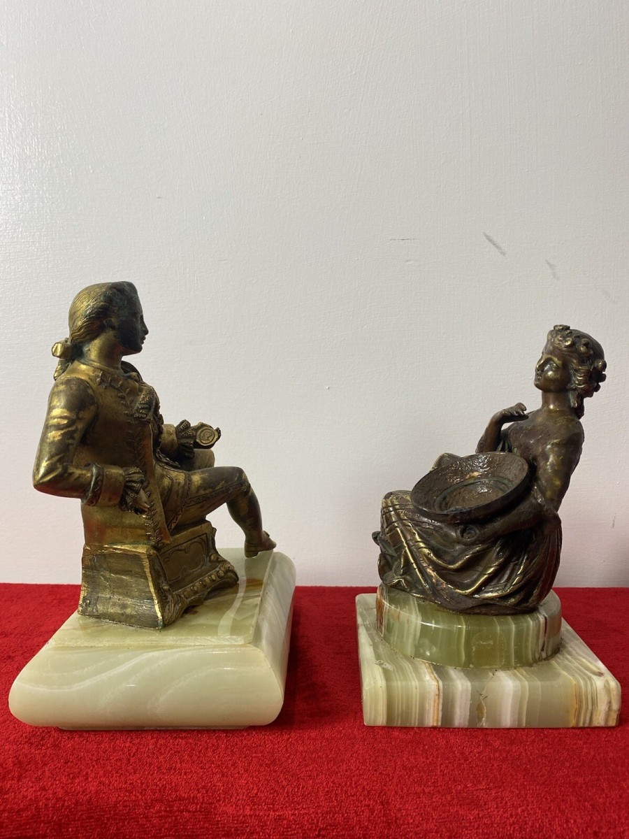 Splendid Pair Of Theatrical Classical Bronze Ormolu Statues Set On Onyx Plinths