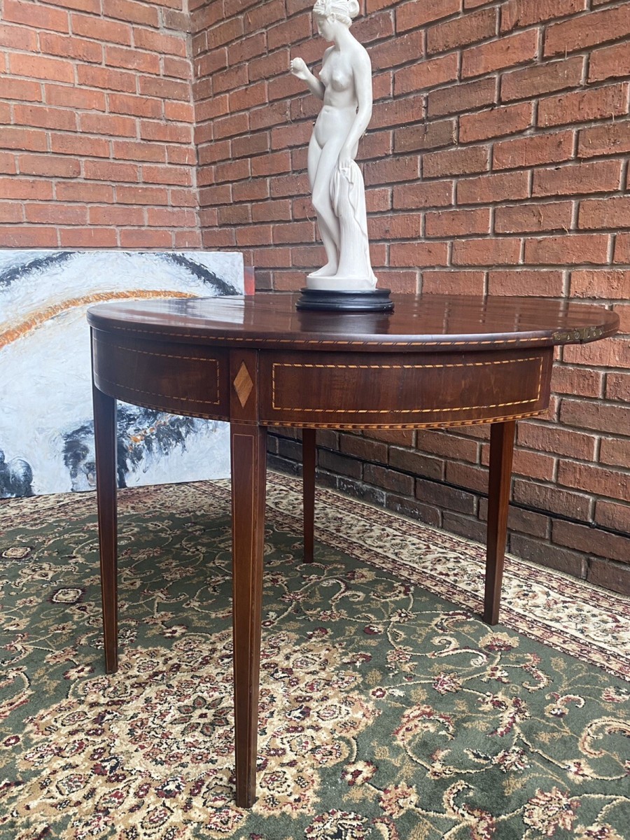 Period Antique George Iii Demi Lune Turnover Tea Table In Rich Plum Mahogany