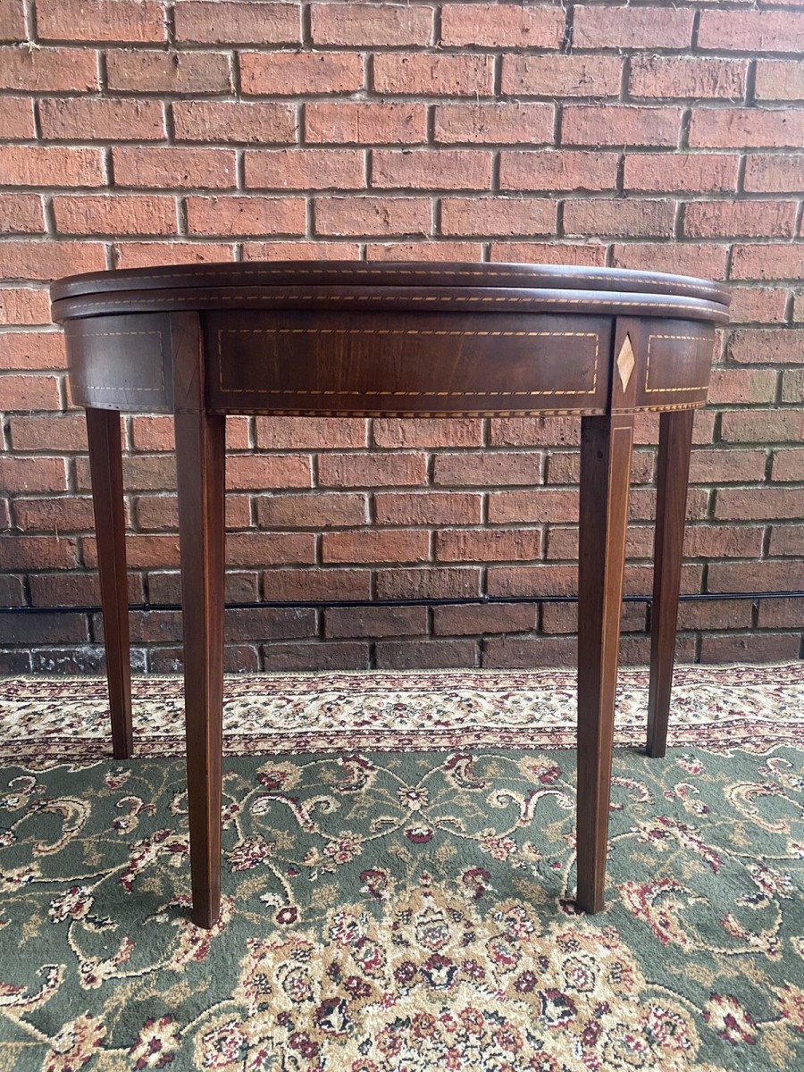 Period Antique George Iii Demi Lune Turnover Tea Table In Rich Plum Mahogany