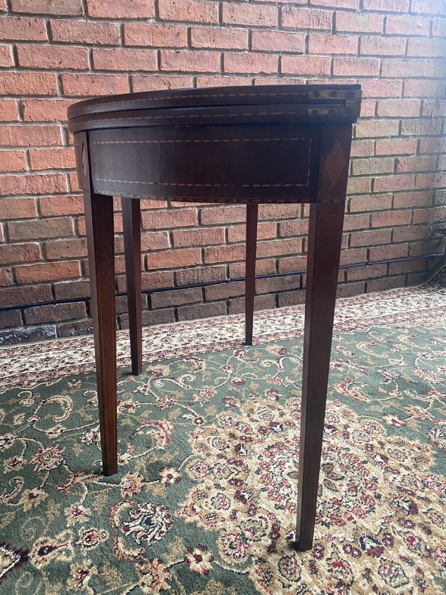 Period Antique George Iii Demi Lune Turnover Tea Table In Rich Plum Mahogany