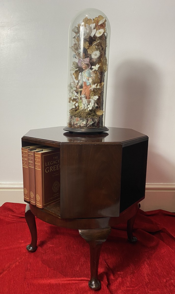 Revolving Octagonal Cherry Mahogany Bookcase On Elegant Queen Anne Legs