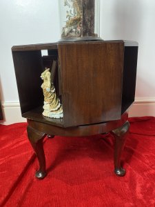 Set Upon Circular Base And Queen Anne Legs. Composition - Solid Cherry Mahogany. Width/ Depth 18 1/4 " Square. Height 20 1/4". Lovely Used- Signs Of Wear With Minor Scratches Due To Age.
