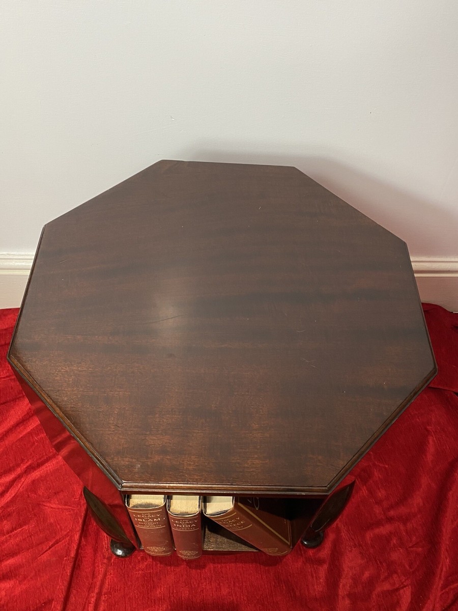 Revolving Octagonal Cherry Mahogany Bookcase On Elegant Queen Anne Legs