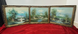 Wonderful Landscapes Finely Painted In Oil With Vibrant Colour Pallet. Bright Skys With The Matterhorn Mountain As Focal Point In The Distance. The Water Shed is Flowing Much Slower In This Painting With Singular Flow Down The River.