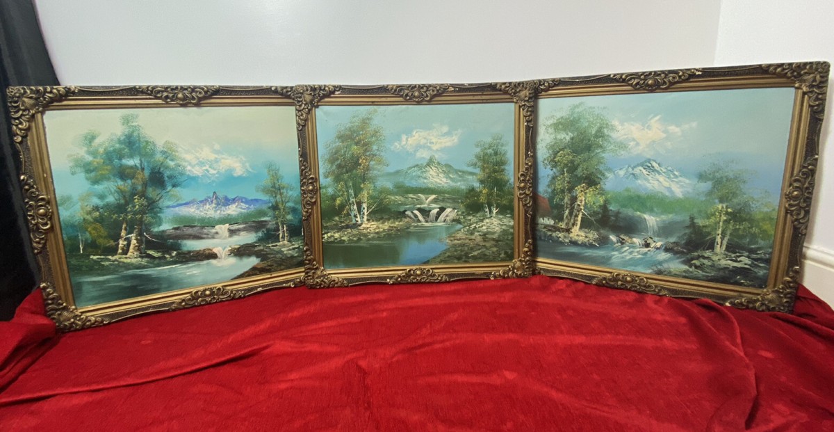 Trio Of Fine Oil Paintings Of The Matterhorn Mountain In Landscape Signed