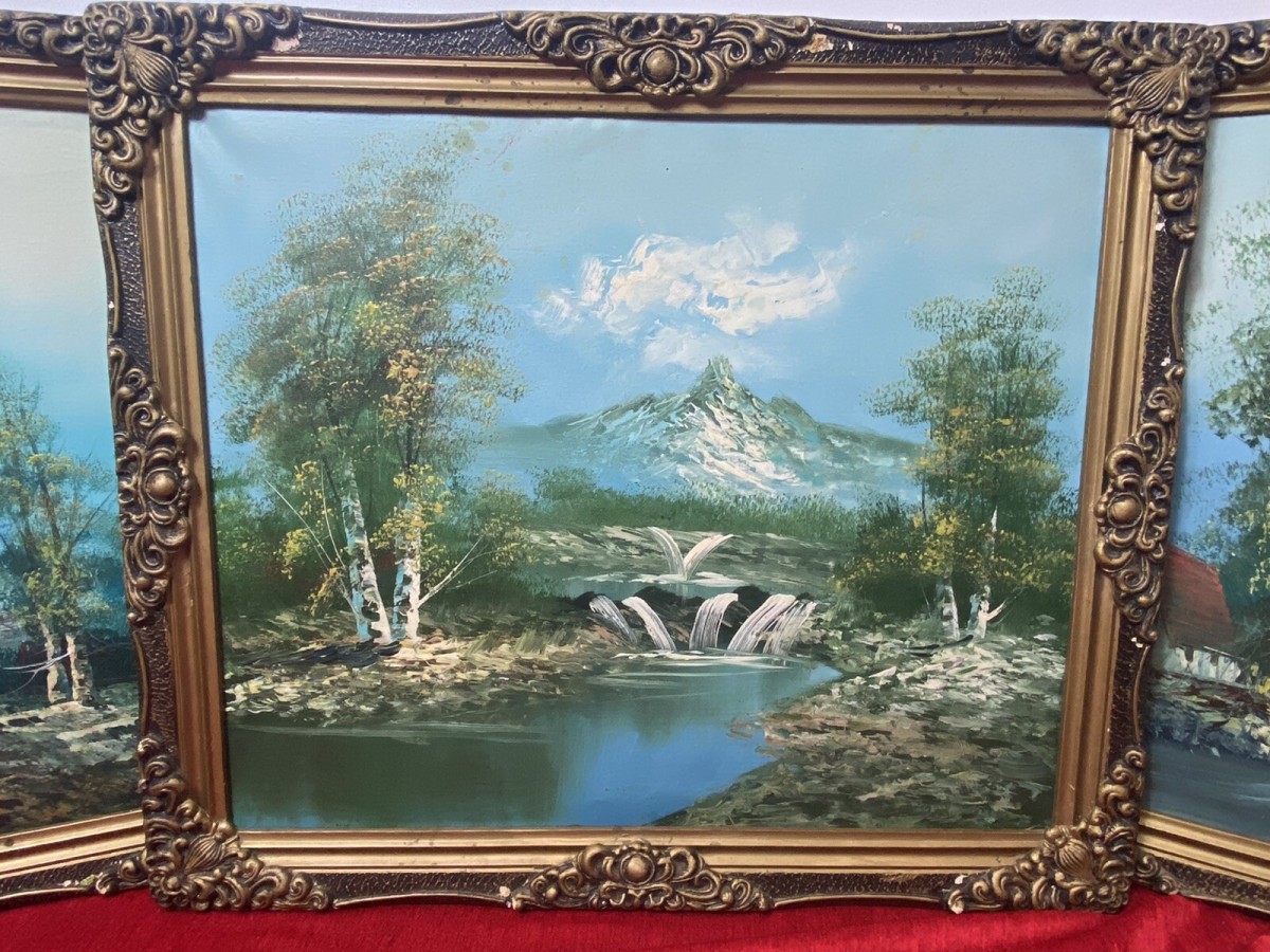 Trio Of Fine Oil Paintings Of The Matterhorn Mountain In Landscape Signed