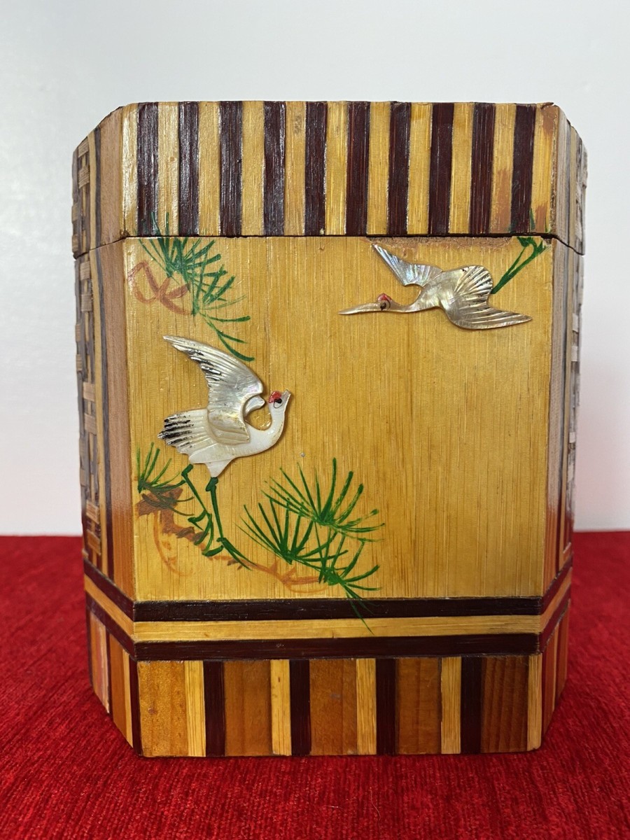 Primary image for Fine 19th Century Oriental Prism Shaped Tea Caddy Inlaid In Exotic Woods