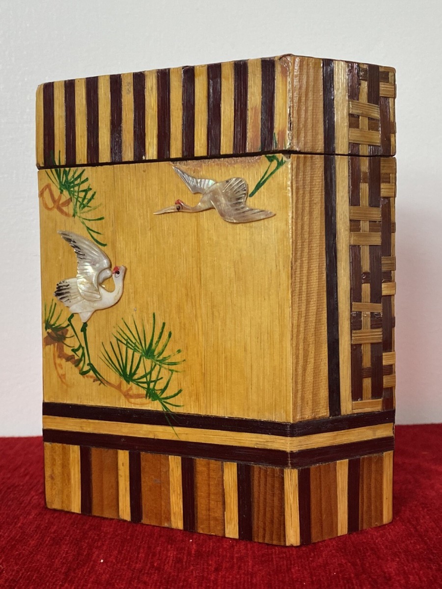 Fine 19th Century Oriental Prism Shaped Tea Caddy Inlaid In Exotic Woods