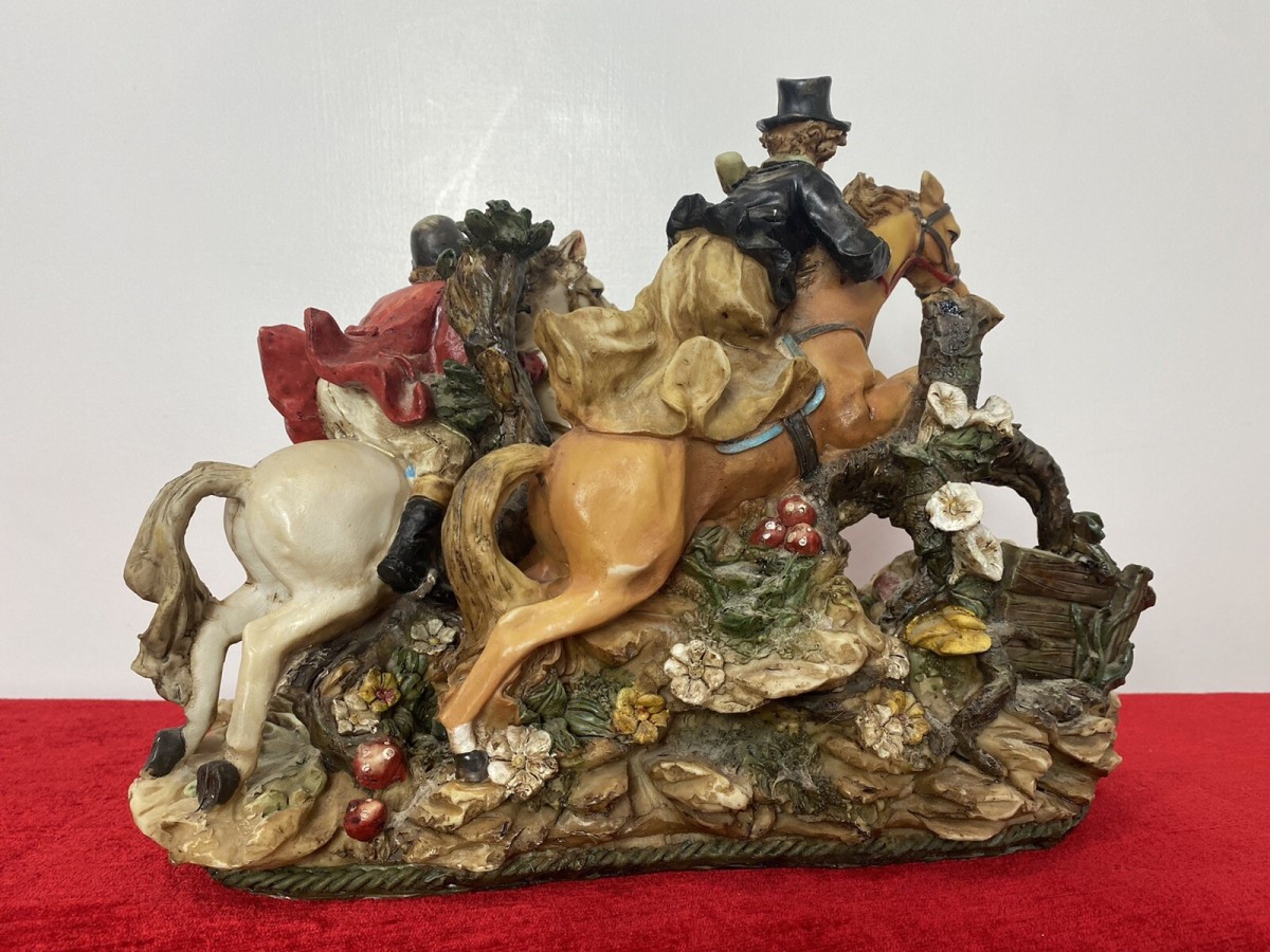 Large Decorative English Figural Hunting Scene Sculptured Centrepiece