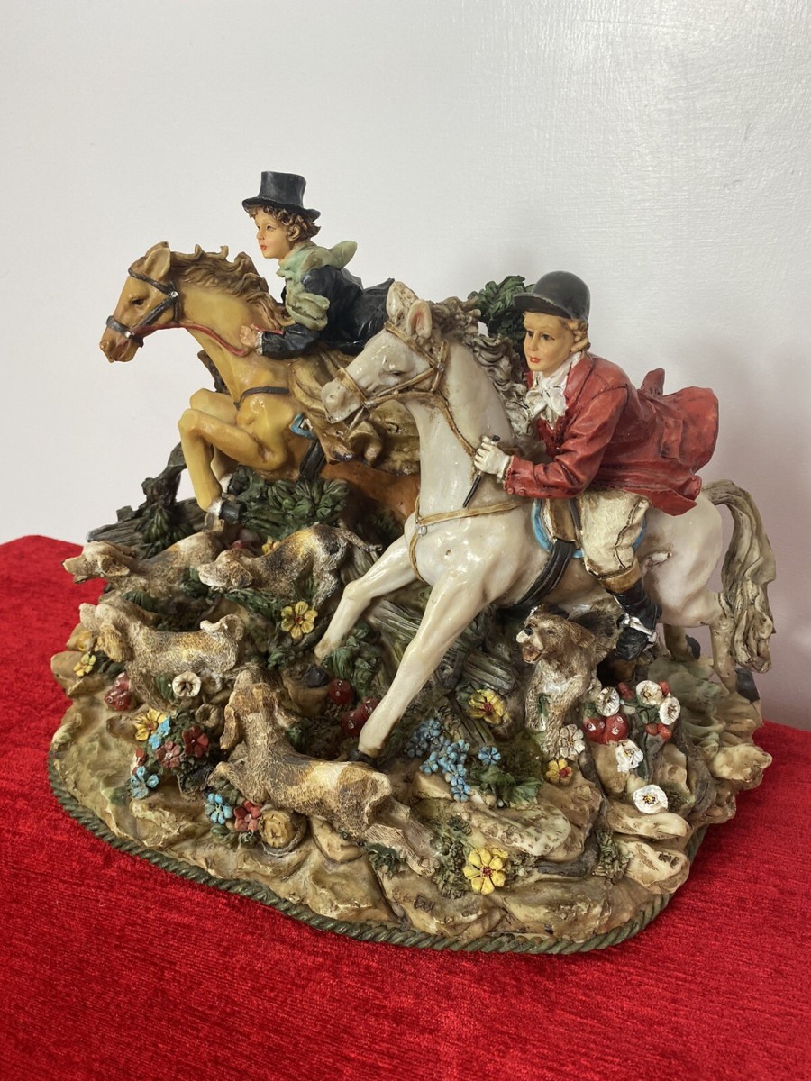 Large Decorative English Figural Hunting Scene Sculptured Centrepiece