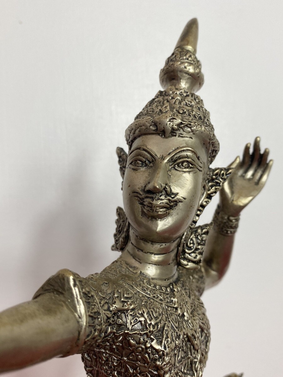 Rare Bronze Buddha Huntress Figural Sculpture Over Gilded In Silver Plate