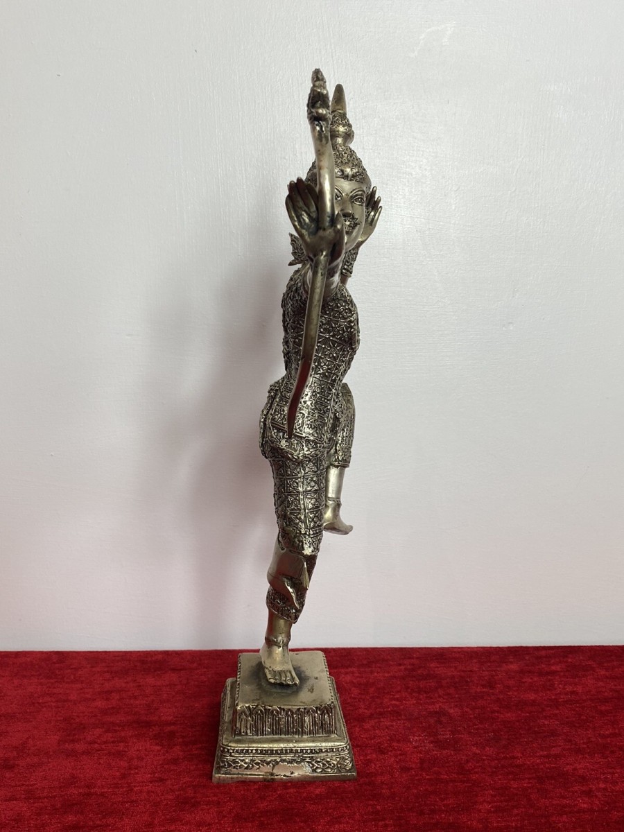Rare Bronze Buddha Huntress Figural Sculpture Over Gilded In Silver Plate