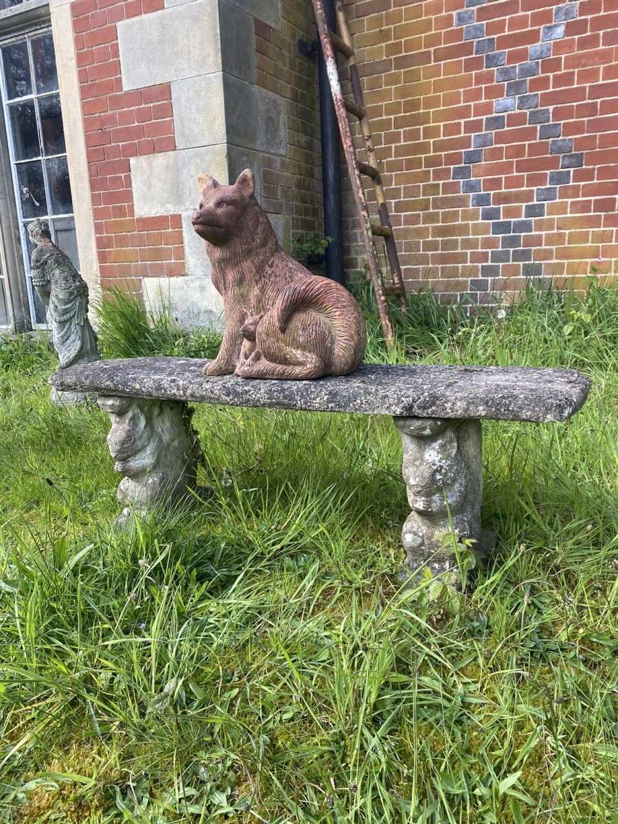 Vintage Garden Seat With Grey Squirrel Plinths