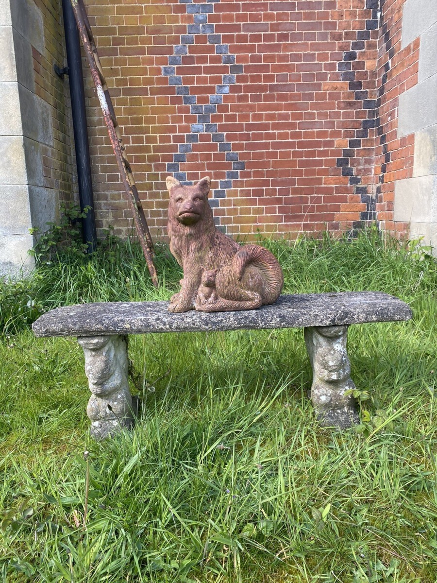 Vintage Garden Seat With Grey Squirrel Plinths
