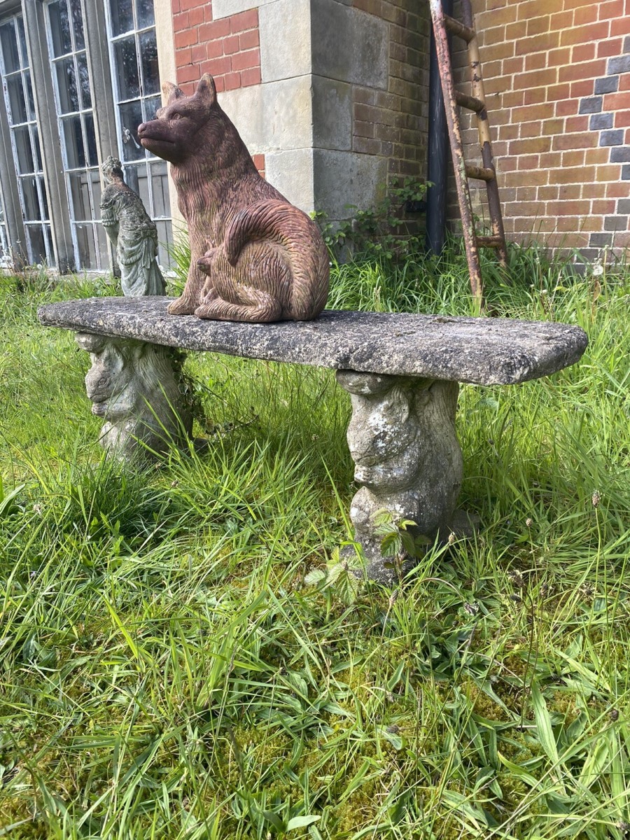 Vintage Garden Seat With Grey Squirrel Plinths