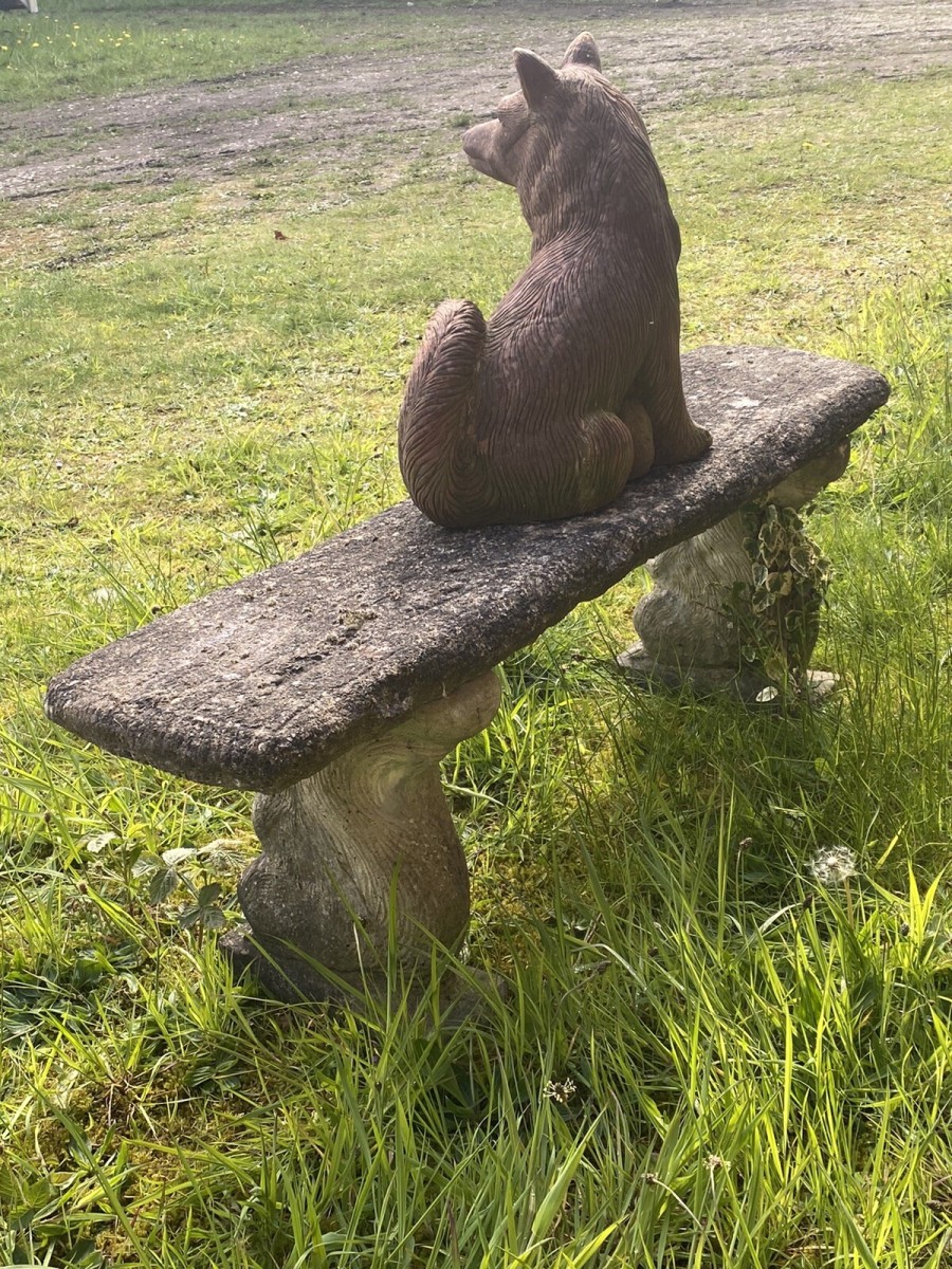 Vintage Garden Seat With Grey Squirrel Plinths
