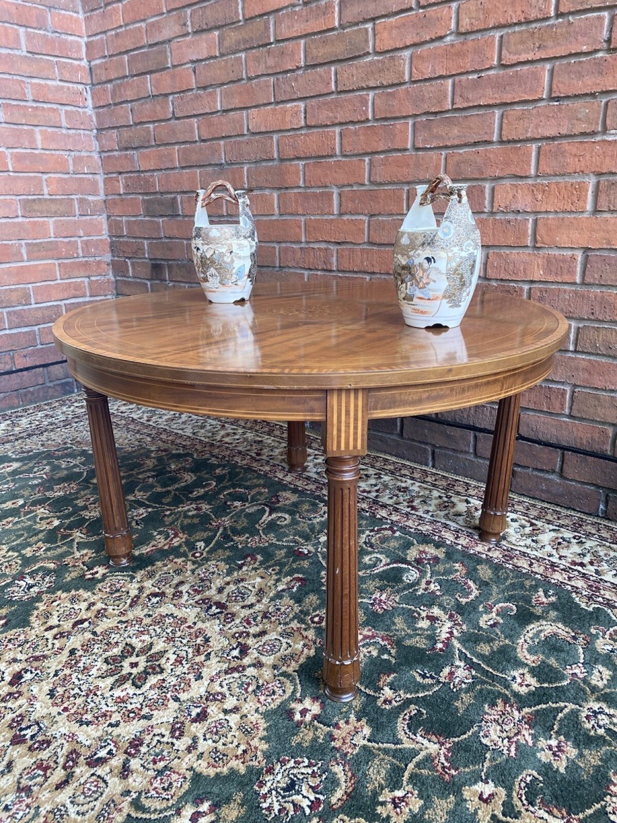 Primary image for French Red Walnut Period Louis Xvi Style Marquetry Inlaid Pillared Centre Table