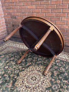 Beautiful Period Louis VXI Influenced Antique Circular Topped Centre Table, With Delicate Central Floral Motif Of Satinwood Inlay And Cross Banded Edges. Stands Upon Four Hand Carved Pillared Corinthian Column Legs.