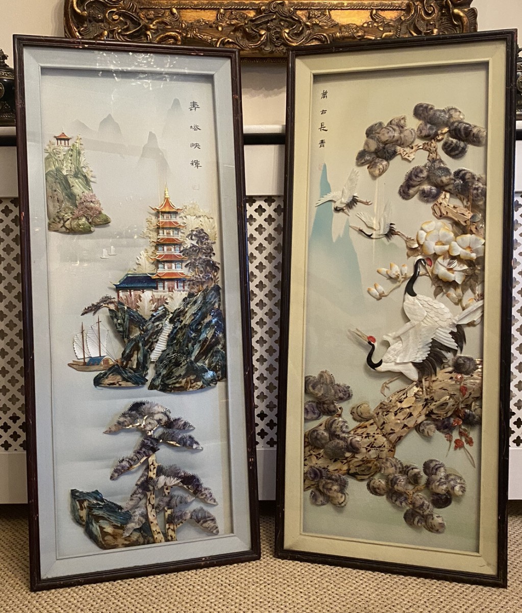 Primary image for Fine Pair Of Japanese Shibayama Landscape Artworks Framed & Signed By Artist
