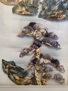 With Japanese Boat Moured Off The Rock Face In Fine Detail. Artwork 2 - Japanese Flying Crane Birds Amongst Foliage Display.