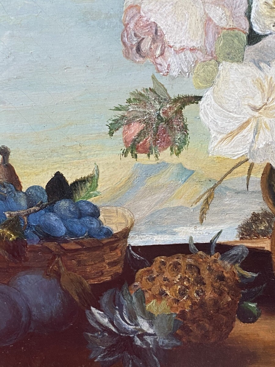 Original Still Life Artwork Oil Painting Of Fruit & Flowers By Artist A H D
