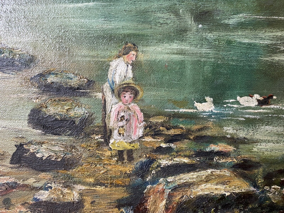 Original Oil Painting Of Thatch And River Crossing In Donegal Ireland Signed W.t