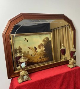 Double Beaded Edge With Gilt Edge Holds The Pier Glass Mirror Decorated With Simple Etched Boarder Design. Wall Mounting Hanging Brackets On The Back. Height 29.5”.