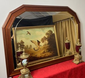 Double Beaded Edge With Gilt Edge Holds The Pier Glass Mirror Decorated With Simple Etched Boarder Design. Wall Mounting Hanging Brackets On The Back. Height 29.5”.