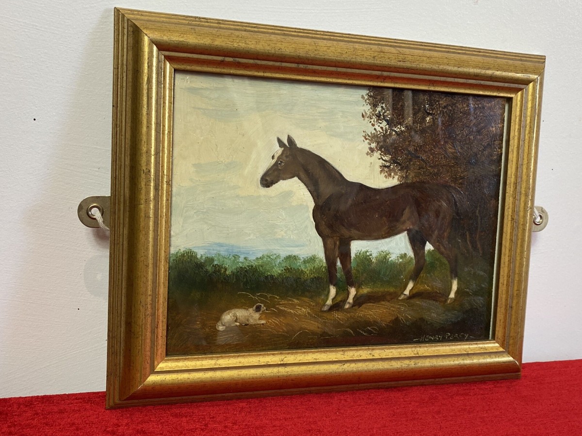 Fine Art Equine Minature Oil On Board By Renowned Artist Henry Percy