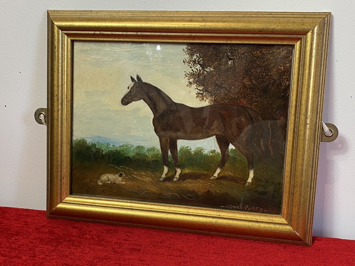 Fine Art Equine Minature Oil On Board By Renowned Artist Henry Percy