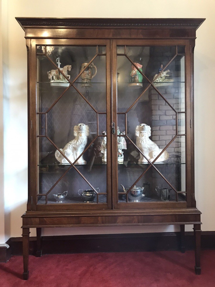 Primary image for Tall Antique Georgian Chippendale Style Display Cabinet With Chamfered Legs