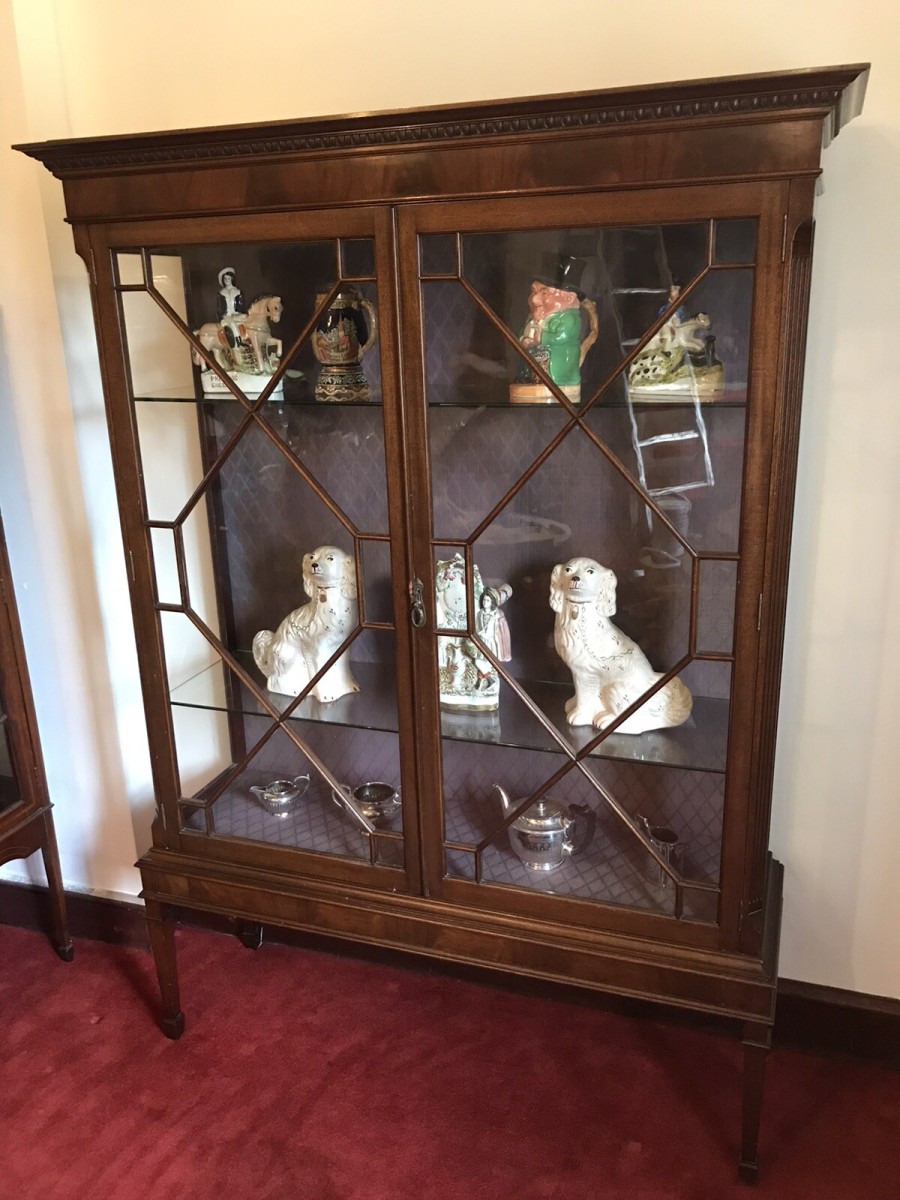 Tall Antique Georgian Chippendale Style Display Cabinet With Chamfered Legs
