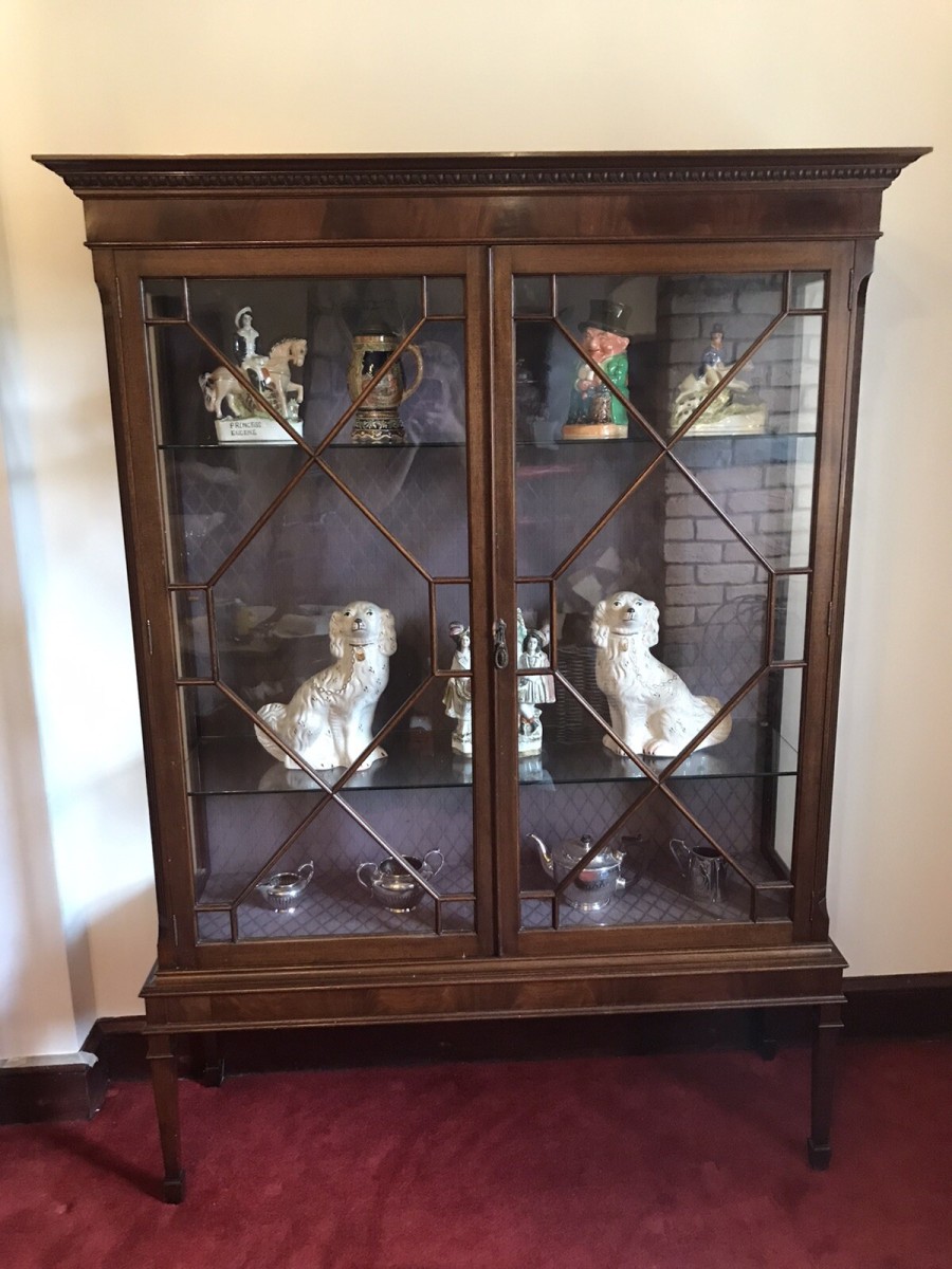 Tall Antique Georgian Chippendale Style Display Cabinet With Chamfered Legs
